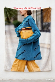 Balenciaga Blue Monogram Sweater & Yellow Bag Print Flannel Sofa Throw Blanket Luxury Brand Cover BA041